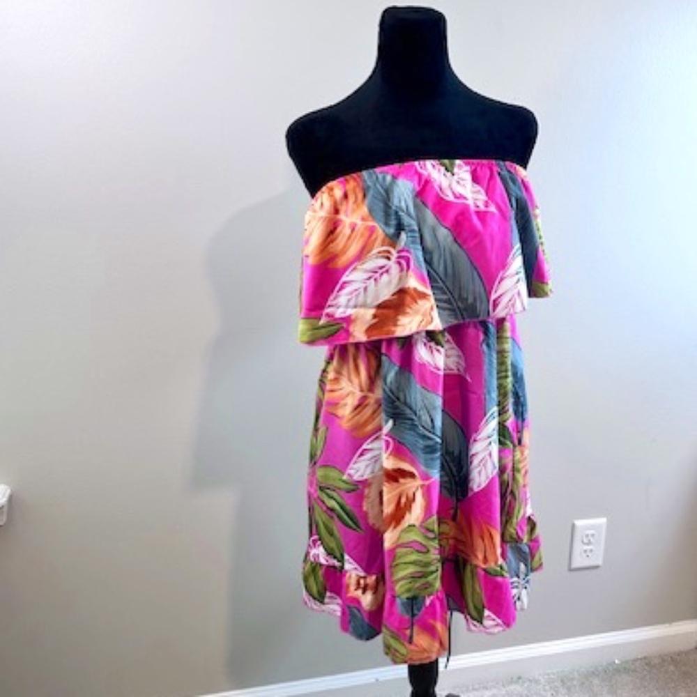 Strapless Summer mini dress Floral Pink Small
